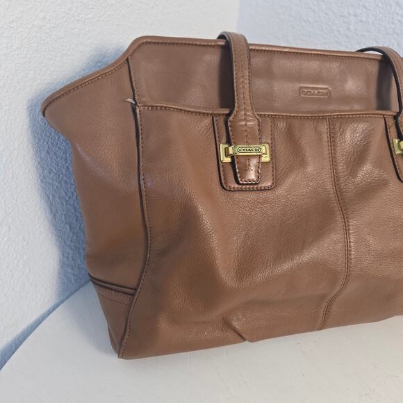 Coach Pebbled Leather Tote Purse Tan/Caramel Brown Gold Hardware F25205 - Picture 4 of 14